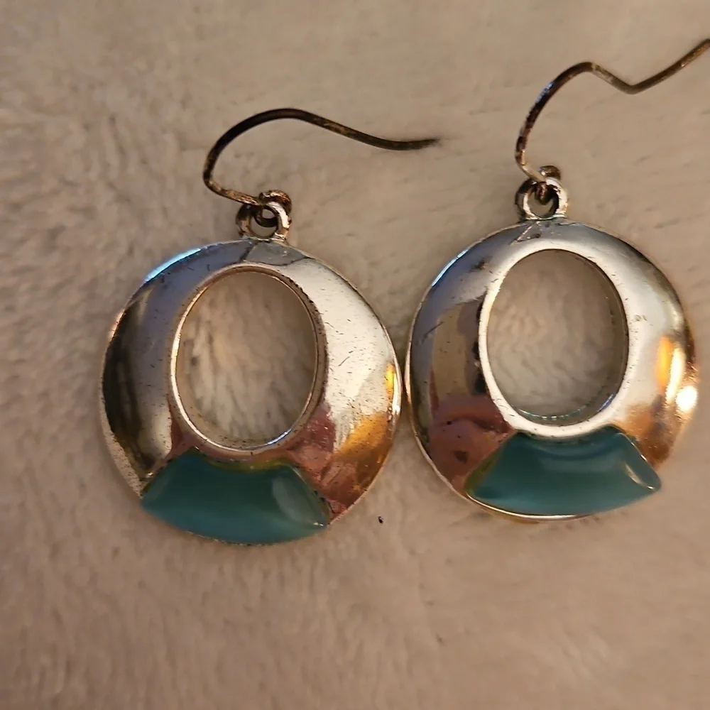 Vintage Icy Blue Atomic Mod Round Dangle Earrings